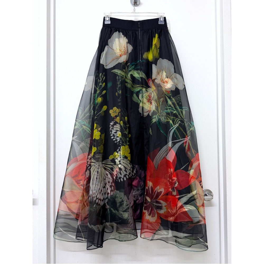 Alice + Olivia Nilda Maxi Skirt Black Essential Floral Silk Chiffon Full 0 - Picture 10 of 16